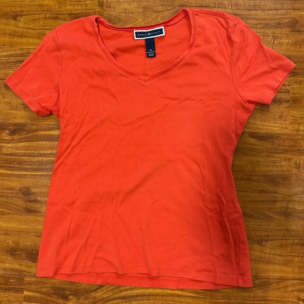 Karen Scott Women's Top T Shirt WPL 8046 Short Sleeve Coral Orange 100% Cotton M